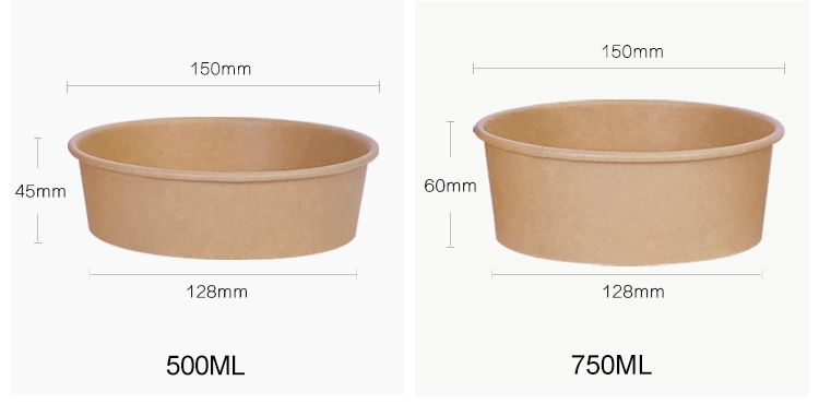 100% Eco Friendly Disposable Brown Kraft Paper Salad Bowl with Lid