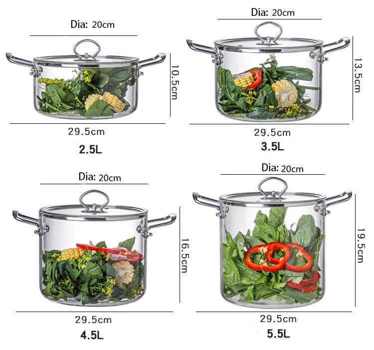 Transparent High Borosilicate Glass Cooking Pot with Lid Soup Pot Dinner Set Dinnerware Sets Tableware Cutlery Set