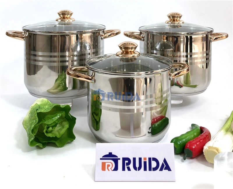 6 Pieces 8 Pieces 10 Piecs Stainless Steel Stock Pot, Stockpot, Cookware Set with Golden Handles