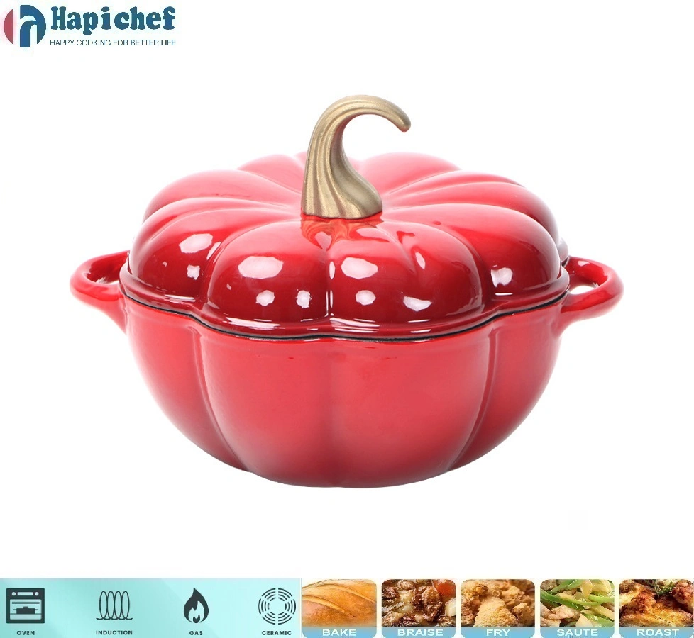 Wholesale Pumpkin Shape Enamel Cast Iron Braise Steam Stew Soup Cooking Pot