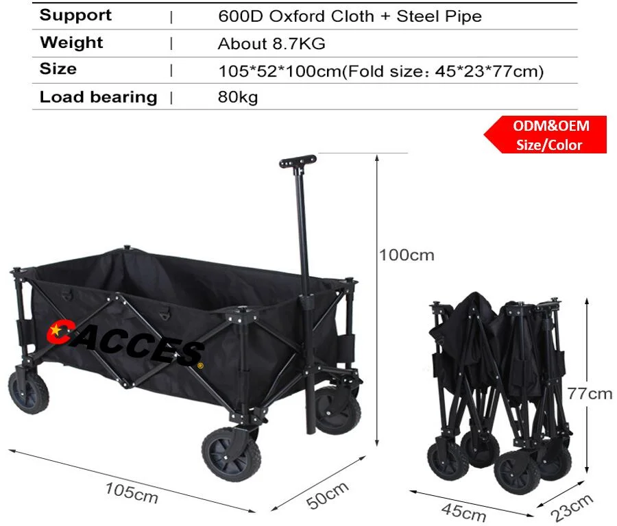 Foldaway Trolley Foldable Large Capacity 100kg,Collapsible Camping Wagon,Foldable Pull Wagon,4 Wheel Festival Trolley,Portable Hand Cart,Transport Utility Cart