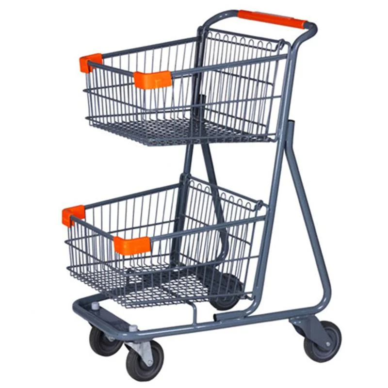 Wholesale 2-Layer Rolling Plastic Pull Shopping Trolley/Cart for Supermarket