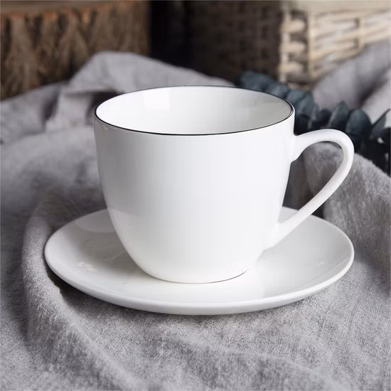 Colección básica Forma de cupé con borde gris Nuevos juegos de vajilla de porcelana china