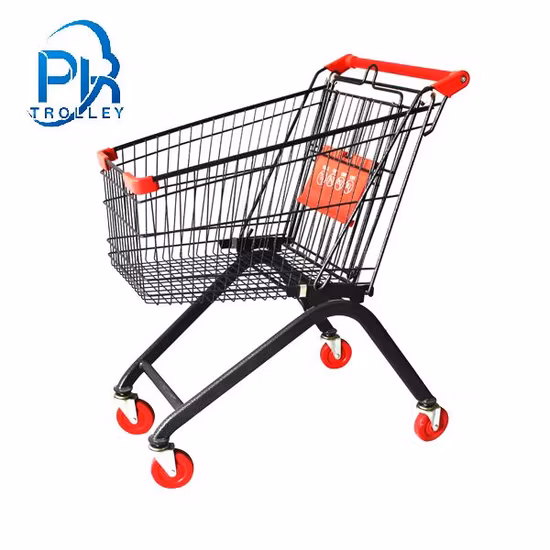 Carro de la carretilla de la compra del alambre del supermercado del metal del estilo europeo con la cubierta plástica