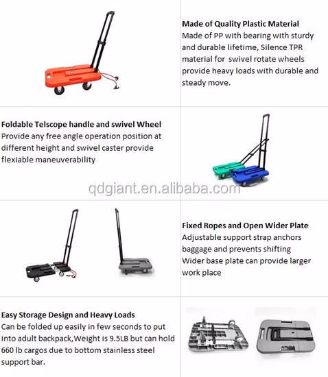 Carro de varilla de tracción de productos de plástico de coche de equipaje de rueda grande portátil