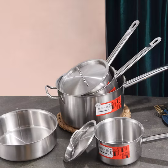 Venta al por mayor, 4 Uds., utensilios de cocina con asas doradas, juegos de cacerolas, ollas de cocina, olla de sopa de acero inoxidable